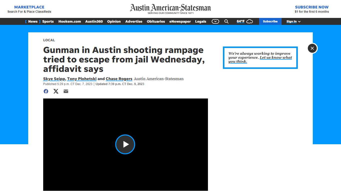 Affidavit: Austin shooting suspect tried to escape from jail Wednesday